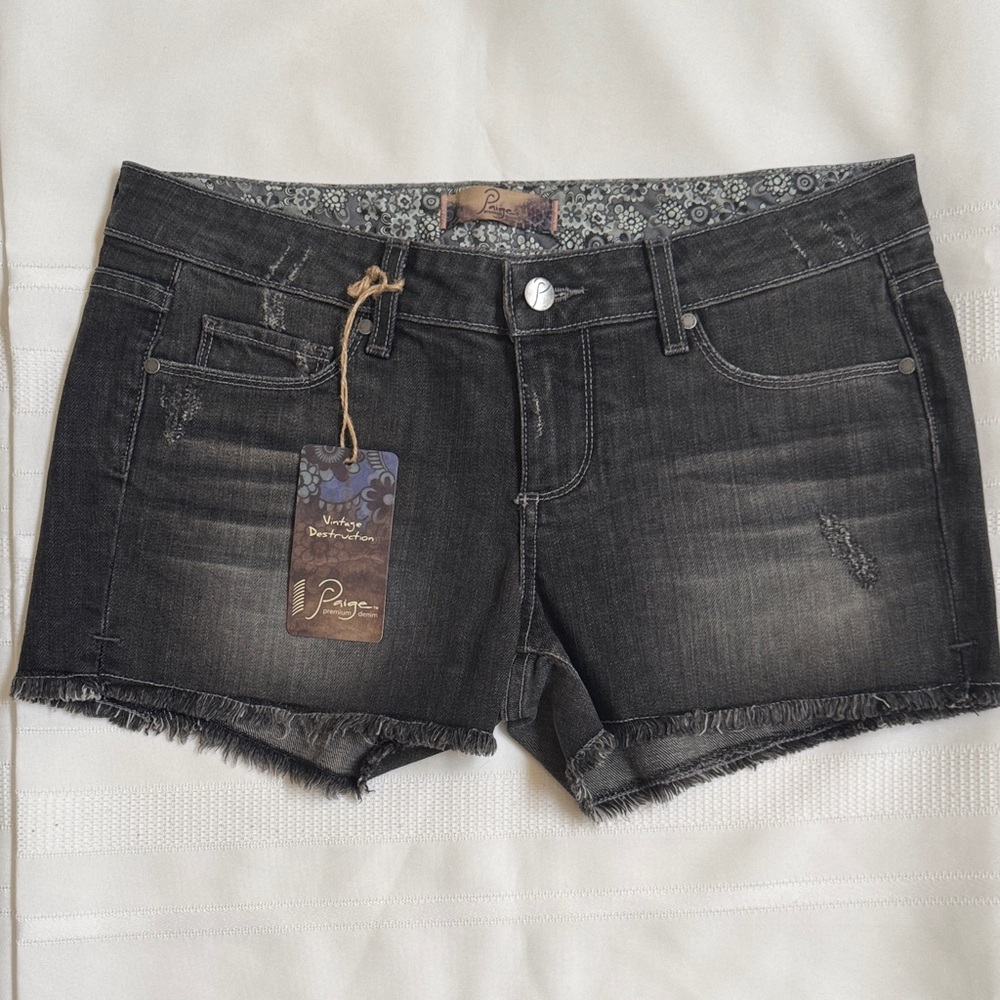 PAIGE Black Faded Cutoff Denim Shorts